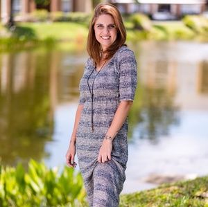 Gray, gold, and black espresso maxi dress